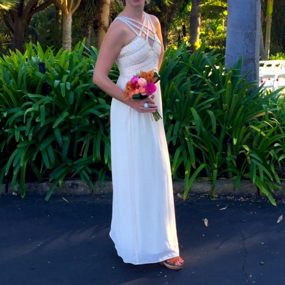 GB cross-neck champagne gown
